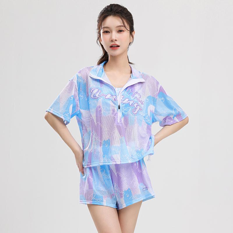 Li-Ning Fashionable Mixed Style Breathable Comfortable Cover-Up Sun Protection Beach Fresh Swim Vest Swimsuit Set Women Swimwear Pink Floral LSYV467-2