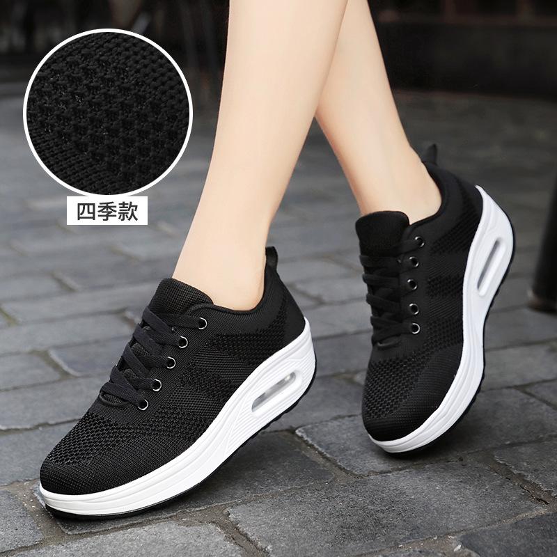 Spring new fly-woven mesh breathable sports casual shoes platform rocking shoes women's shoes air cushion shoes women