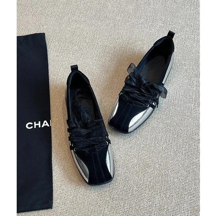 

Повседневные балетки женские весна-осень новый стиль низкий каблук микрофибра улучшенная стелька из ЭВА резиновая подошва модный дизайн 40 чёрный