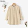 ZANZEA Women Casual Round Neck 3/4 Sleeve Loose Stripe Blouse