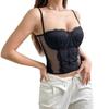 Frauen Spitze Mesh Mesh Spleißen Fisch Knochen Schlank Kleine Weste Freigelegtes Schlüsselbein mit Brust Pad Perspektive Hosenträger Tops
