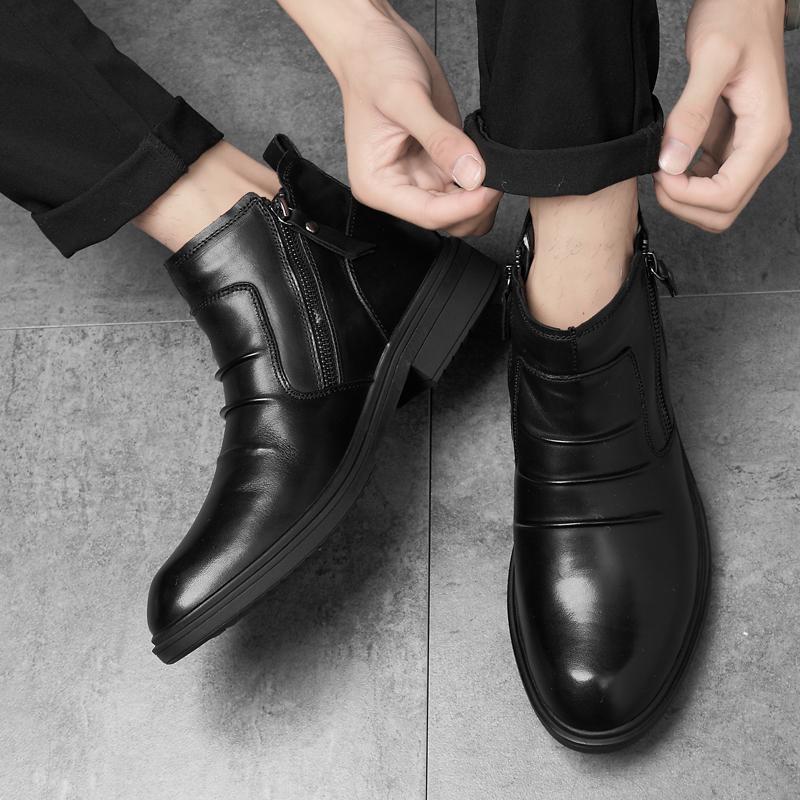 Modne Stylowe Męskie Markowe Buty Motocrossowe Ciepłe Zimowe Buty dla Mężczyzn Biznesmeni Eleganckie Buty Codzienne ze Skóry Naturalnej Męskie Botki