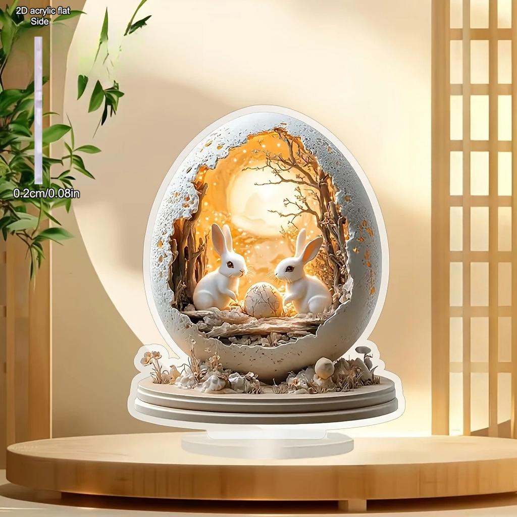 Easter Acrylic Bunny Egg Ornaments Rabbit Crafts for Easter Party Desktop - 2D Flat Acrylic Desktop Ornament, Wall Decor Art, Four Seasons Decoration