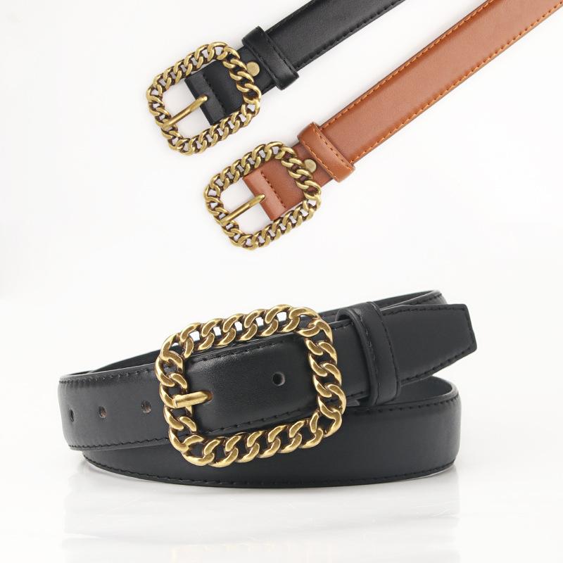 Simple and Retro Chain Buckle Women's Belt, Trendy and Versatile Waist Belt, Fashionable and Decorated Denim Belt for Women