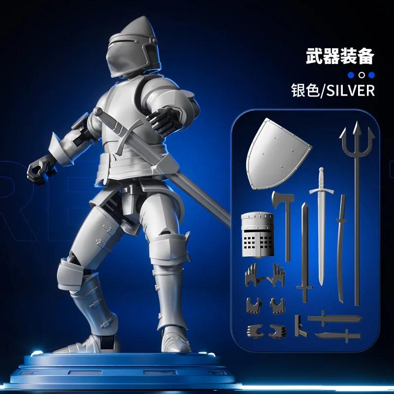 3D Printed Knight Multi-Jointed Movable Figures Medieval Knight Series Action Figure Knight Multi-Jointed Movable Figure серебряный