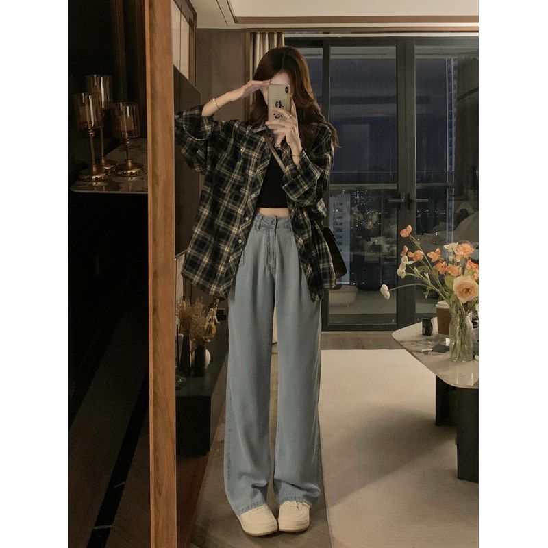 

Retro Plaid Shirt Women s Spring/Summer 2025 New Arrival Shirt Stylish Thin Type Sunscreen Outer Tops Outwear Women Navy blue M [Suggested 45.00 kg-52.50 kg]]
