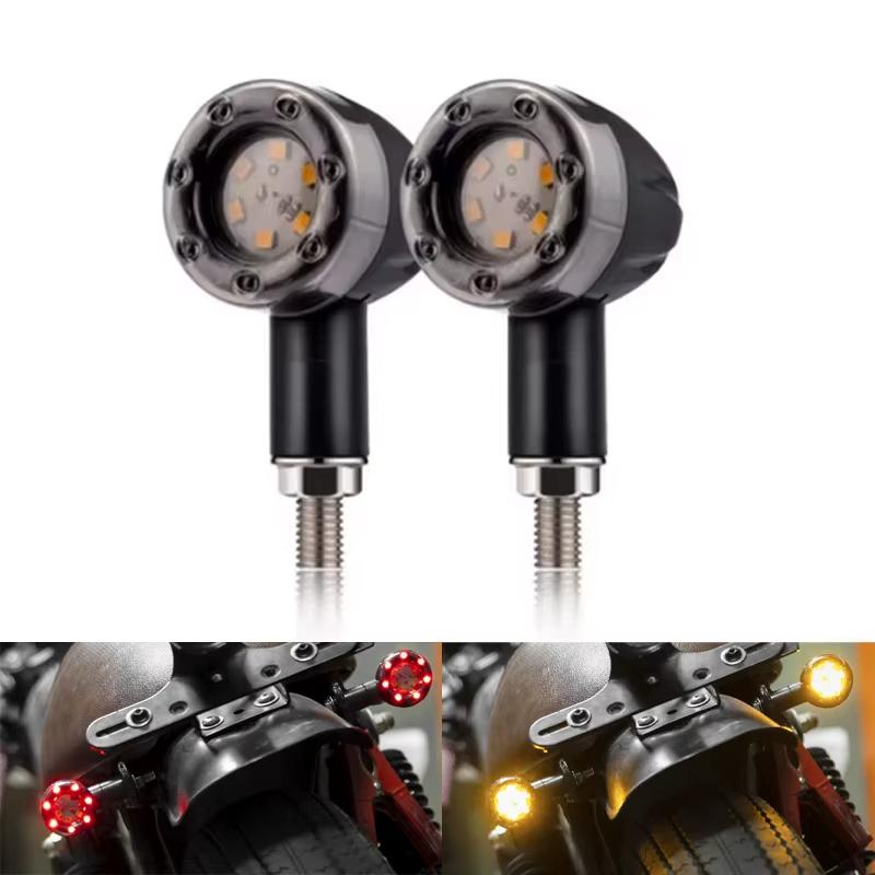 2/4Pcs 12V Universal Motorcycle LED Brake Turn Signal Tail Light Indicator Amber Red Running Lights for Rear Fender Mounting