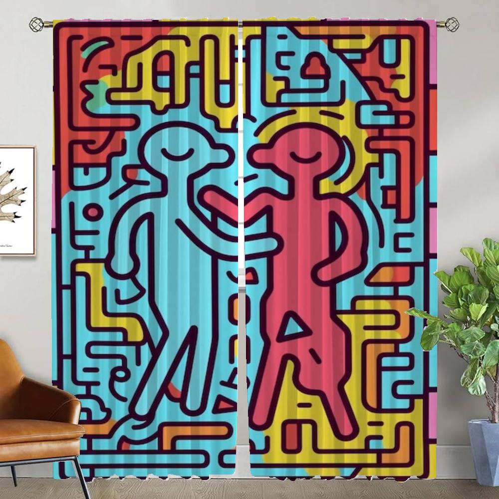 Keith Harings Curtains Child Room Blackout Curtain for Room 2 Panel Tulle for Bedroom Home Interior Curtains Partition Shades