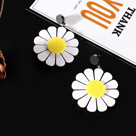 Fashion Acrylic Big Flower Dangle Earrings Piercing Ear Pendant Women Party Decor