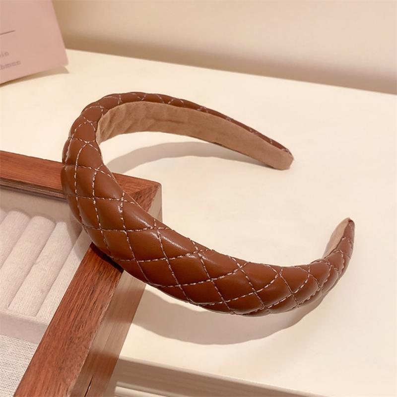 Stunning Women Synthetic Leather Headbands Sponge Padded Hoop Plaid Stitching Finishing Party Holiday Headpiece Leather Fabric