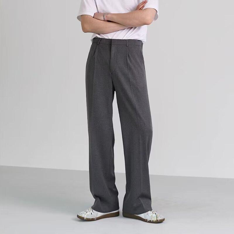 Mens American Style White Loose Straight Floor Drape Casual Suit Pants