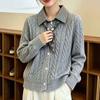 Korean Style Layered Look Plaid Shirt Collar Knit Cardigan With Tie Detail Womens Lightweight Fall Sweater Top