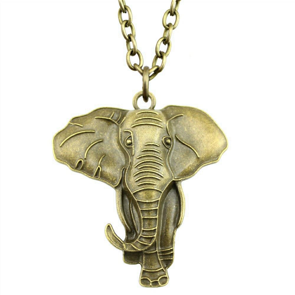 Elephant Head Pendant Necklace Lucky Boho Tribal Style Jewelry 45cm or 70cm Long Chain