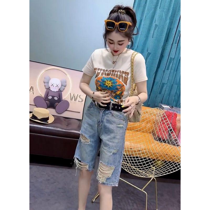 

T-shirt Printed Short Sleeve Slim Fit All-Match Positive Shoulder Cartoon White XL