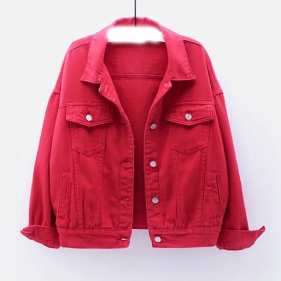 Frühlings- und Herbst-Denimjacke Damen Lässige Oberteile Mantel Damen Farbige Denimjacke Locker Oberbekleidung Damen Kurze Oberteile