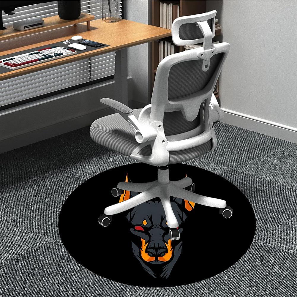 1pc Doberman, Guardian Office Round Area Rug, Indoor Mat Suitable For Office, Under Office Chairs Bedroom Living Room Home Decor, Room Deco