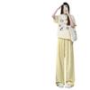 Women's 2024 Summer Yellow Polka Dot Wide-Leg Ice Silk Pants