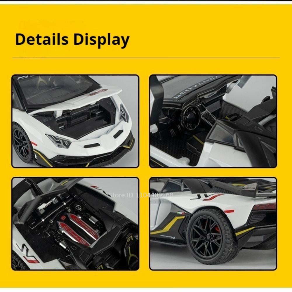 1:32 Scale SVJ63 V12GT Sports Car Model Toy Metal Diecast Music Light Pull Back Miniature Vehicle Models Kids Desktop Ornaments