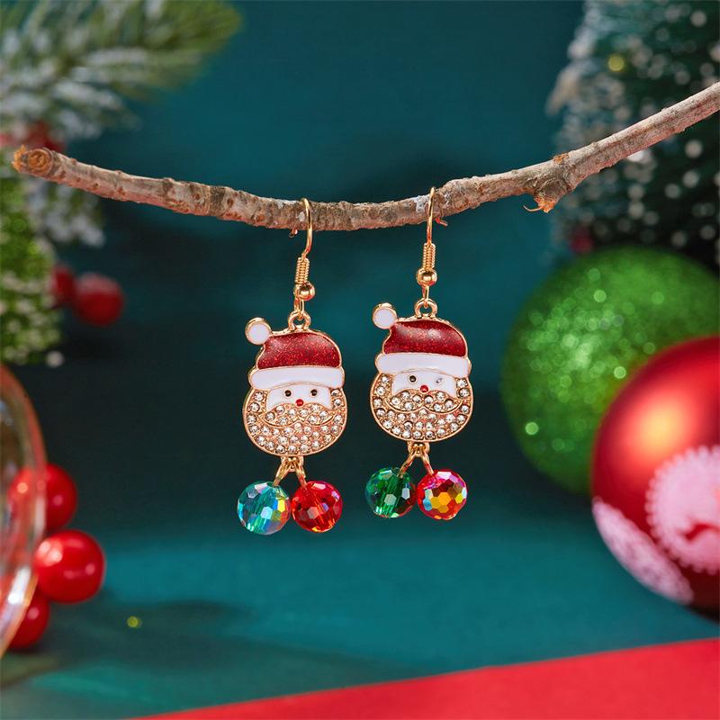 1 Pair of Fashionable Christmas Earrings for Women, Santa Claus Pendant Earrings for Women, All-match High-end Crystal Holiday Gift Ear Hooks