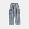 Men's Double Three-dimensional Pocket Jeans Spring Retro Distressed Washed Tooling Trousers Men