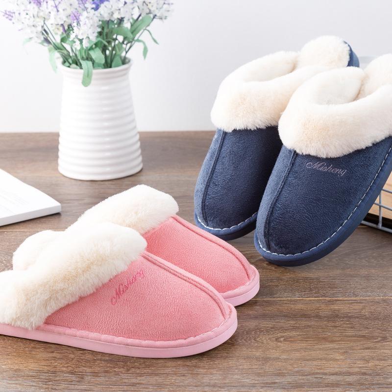Autumn and winter piled thickened thermal cotton slippers home indoor family couple slippers