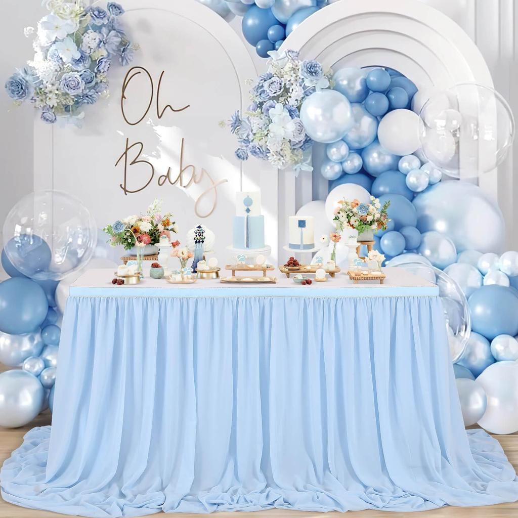 Weiße Chiffon-Tischdecke für rechteckige Tische Tischrock Rüsche für Party Hochzeit Babyparty Geburtstag Dekor