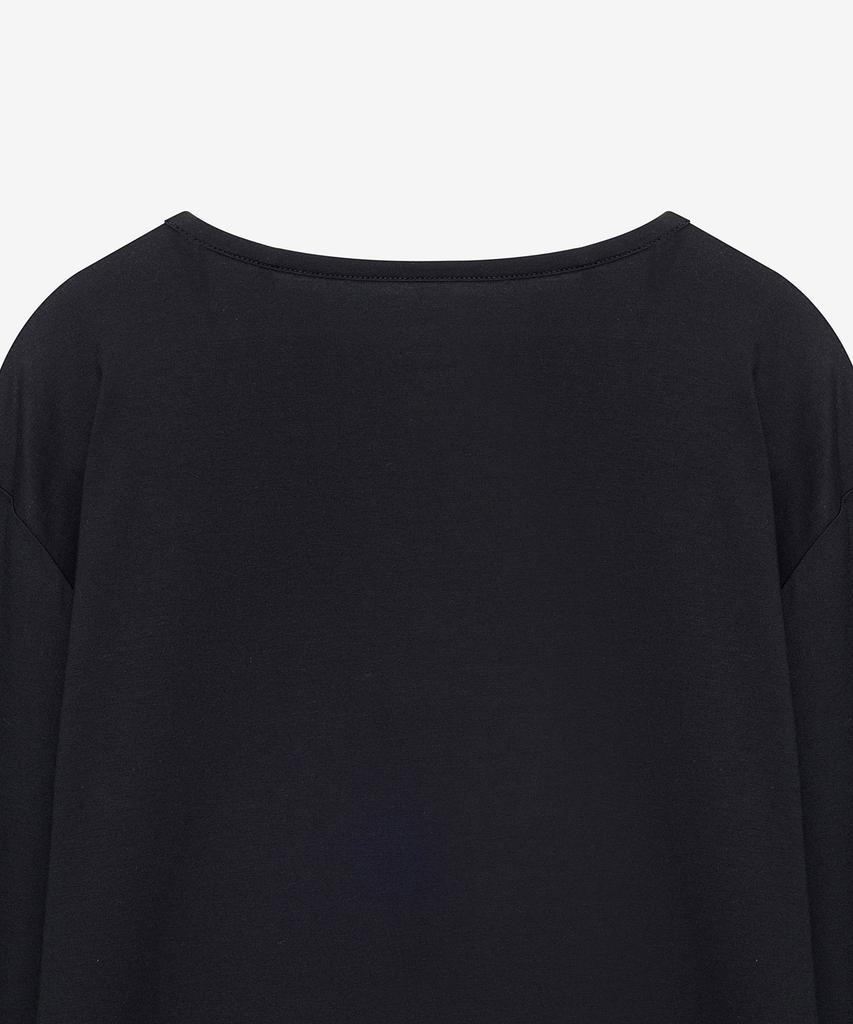 BASIC HOUSE Women'S Flowy Spandex U-Neck Oversized Long Sleeve T-Shirt Black
