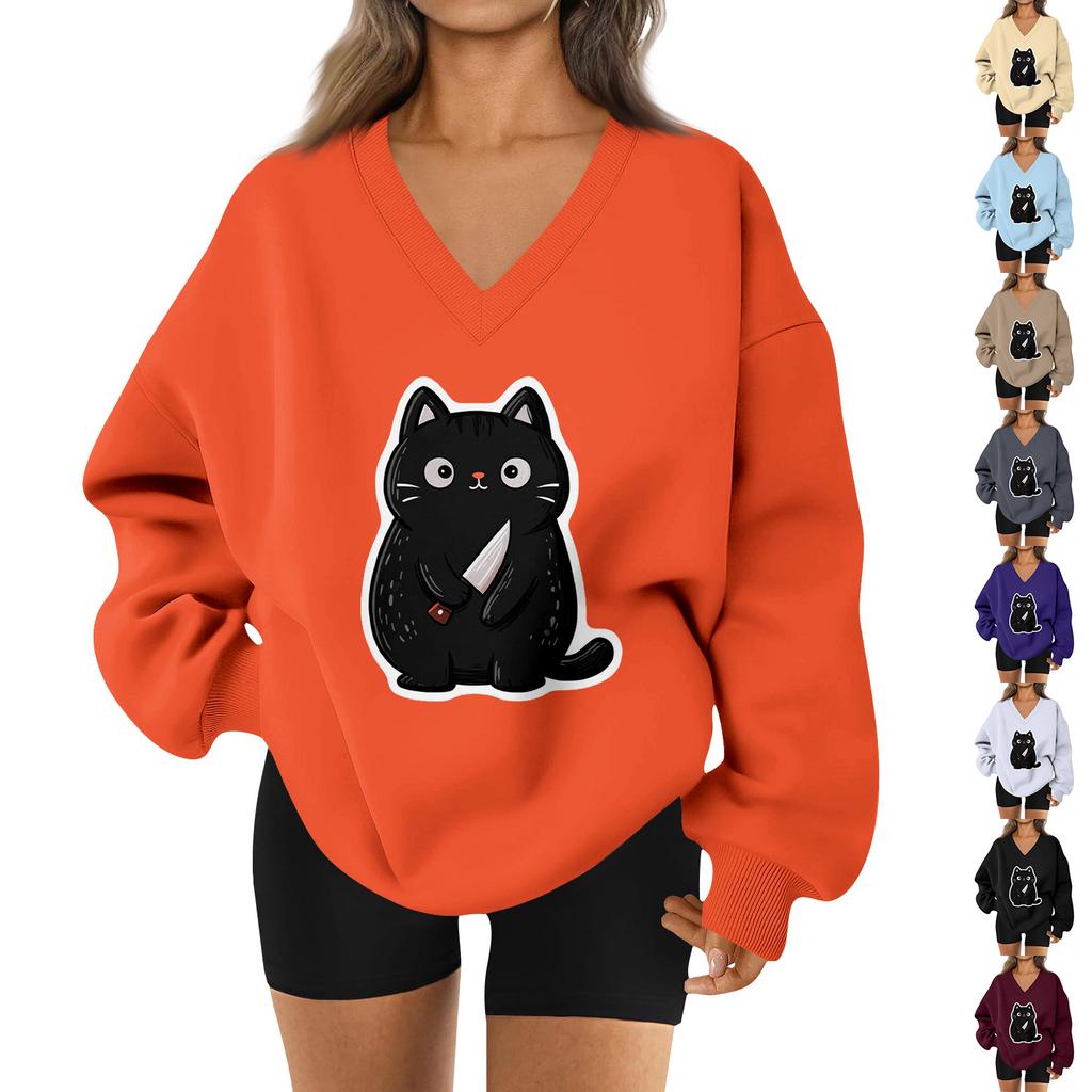 Women's V-neck Dropped Shoulder Halloween Print Sports Sweatshirt Top