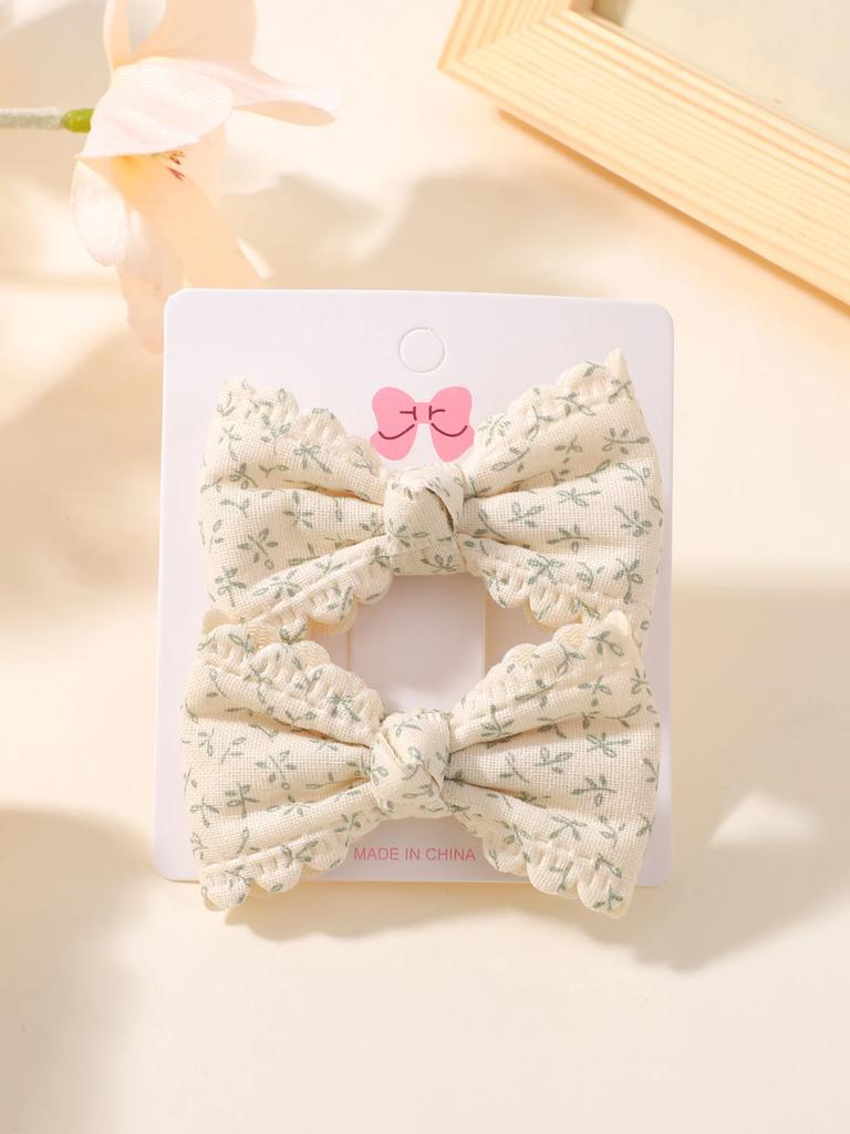 2Pcs/Set Flower Print Hair Clips Kids Bows For Baby Girls Handmade Plaid Cute Bowknot Hairpin Barrettes Cotton Hair Accessories