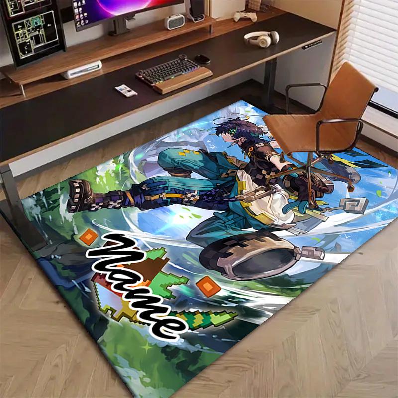 Custom Genshin Impact Mat Personalized Name, Polyester Washable Indoor Entryway Rug, Gift for Christmas, Easter, Thanksgiving Day