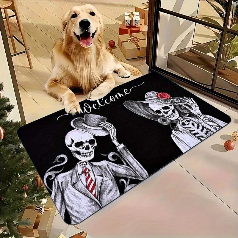 1PC Halloween Skull Kitchen Rug Non-Slip Door Mat Pop design Bathroom Rug Bath Mat Carpet for Home Sink Laundry Decor