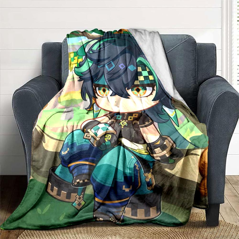 1Pc Genshin Impact Anime Character Blanket Soft Comfortable Polyester Blanket All Season Use Suitable Bedroom Office Outdoor Christmas Gift Choice Pri