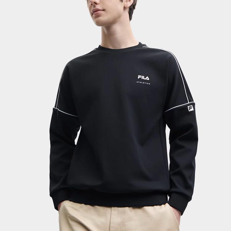 FILA Solid Color Logo Crew Neck Sweatshirt Men Tops Black A51M331222F-BK