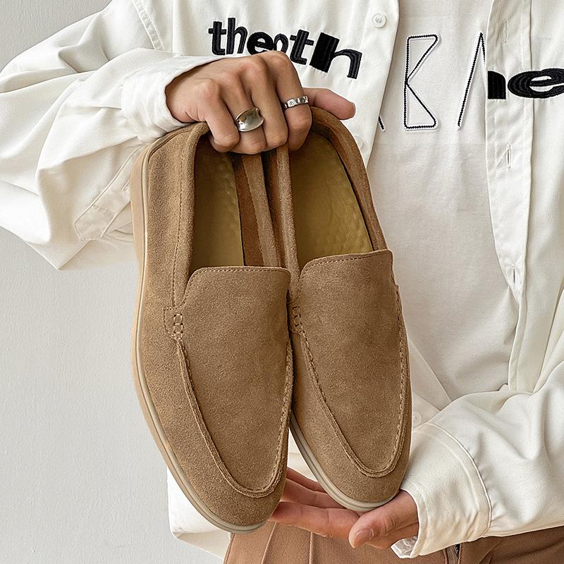 Lazy Soft-soled Comfortable Loafers Men's One-pedal Flat-soled Commuter Beanie Shoes 8253 Black, khaki-J