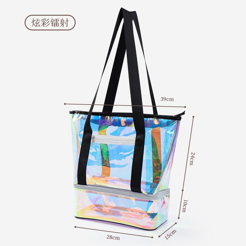 

Holographic Transparent Beach Tote Bag Waterproof Large Capacity Travel Bag Dry Wet Separation Summer Swimming Shoulder Bag