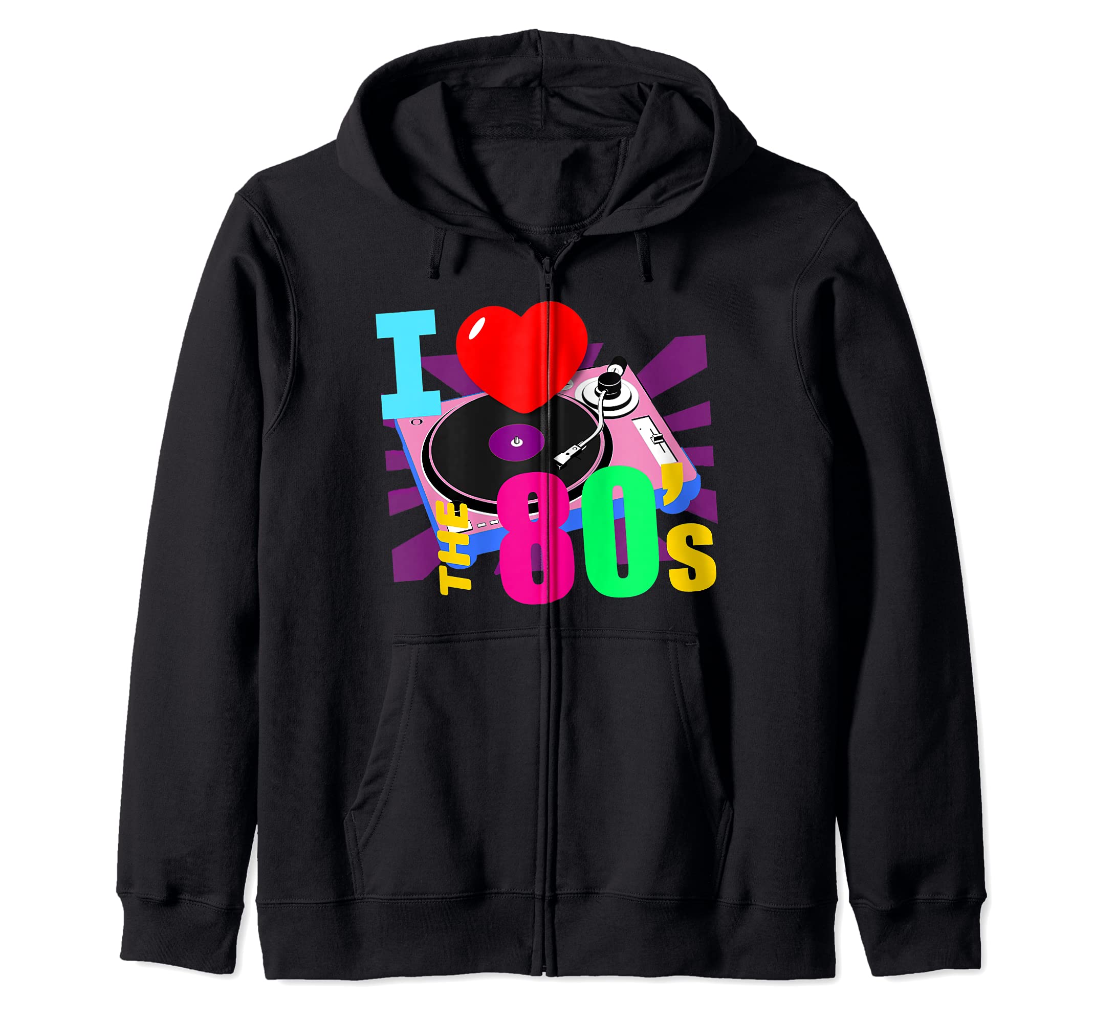 

Толстовка с капюшоном на молнии I Love The Retro Pink с виниловым проигрывателем в стиле 80-х