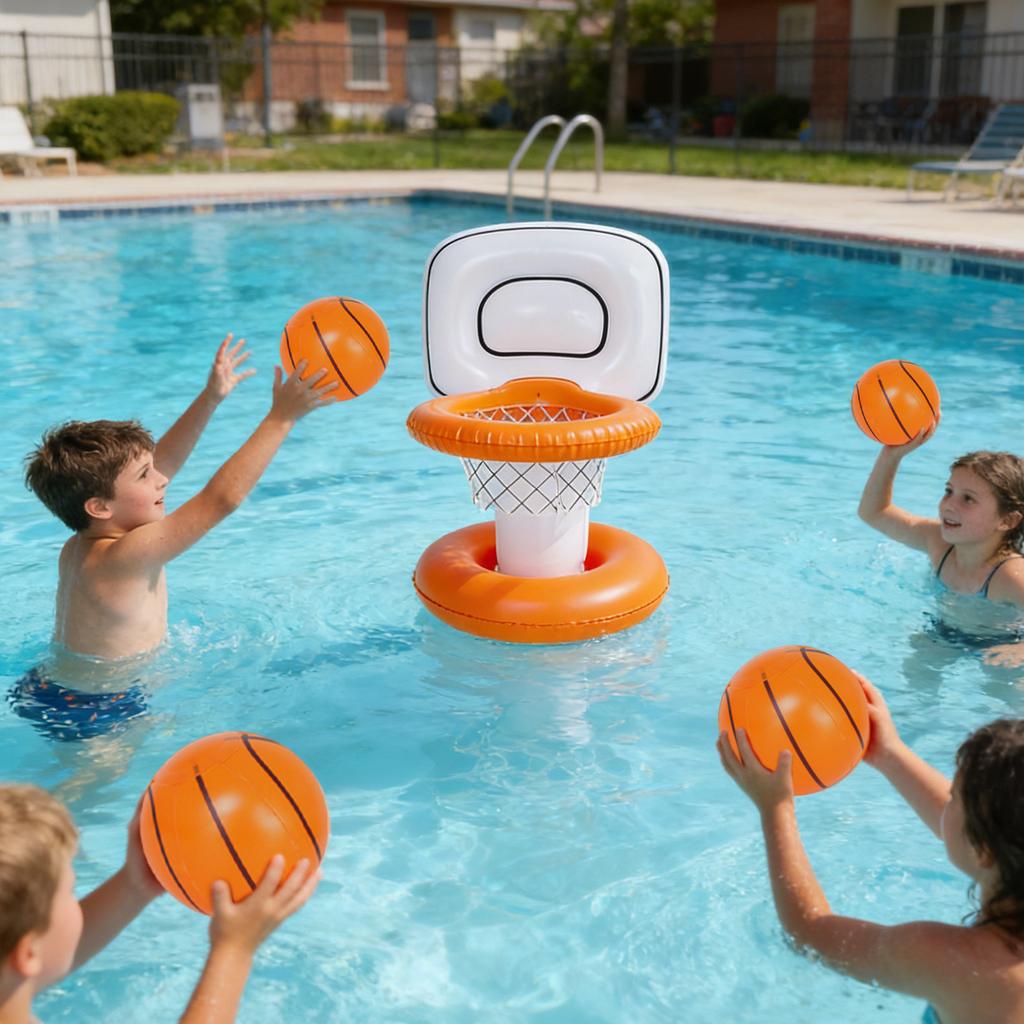 Inflatable Pool Basketball Hoop Set with Floating Base and Ball Suitable for Water Play and Outdoor Activities Durable Plastic Material