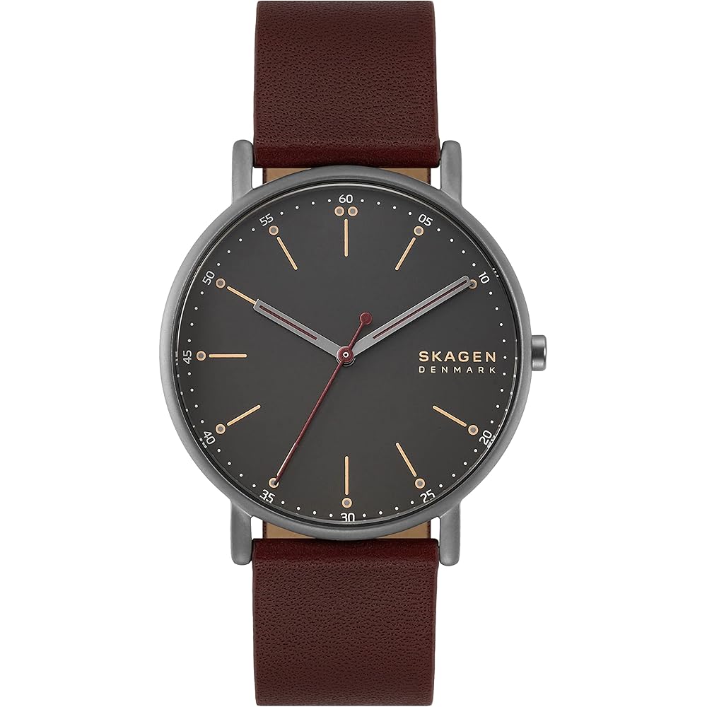 Skagen Signatur SKW6860 Men s Watch Red Leather Strap Analog Timepiece