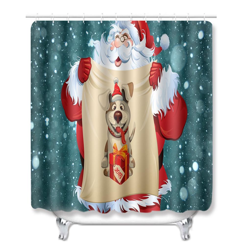 Christmas Waterproof Shower Curtain Four-Piece Combination Floor Mat Entrance Door Mat Bedroom Living Room Carpet