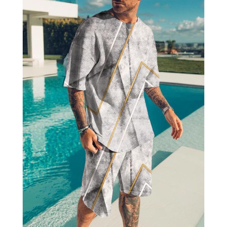 Fashion Resort Style Men's T-Shirt Short Sleeve Shorts Two-Piece Set Summer 3D Print