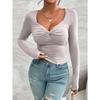Herbst Frühling Neue Mode Damen Einfache Unifarbene Pendler Oberteile mit Lässigem Temperament
