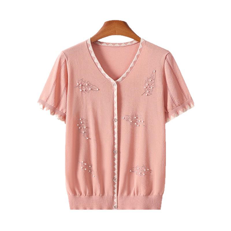 Summer Ice Silk Knit Top for Middle-Aged Women - Short-Sleeve, Stylish, Cooling T-Shirt