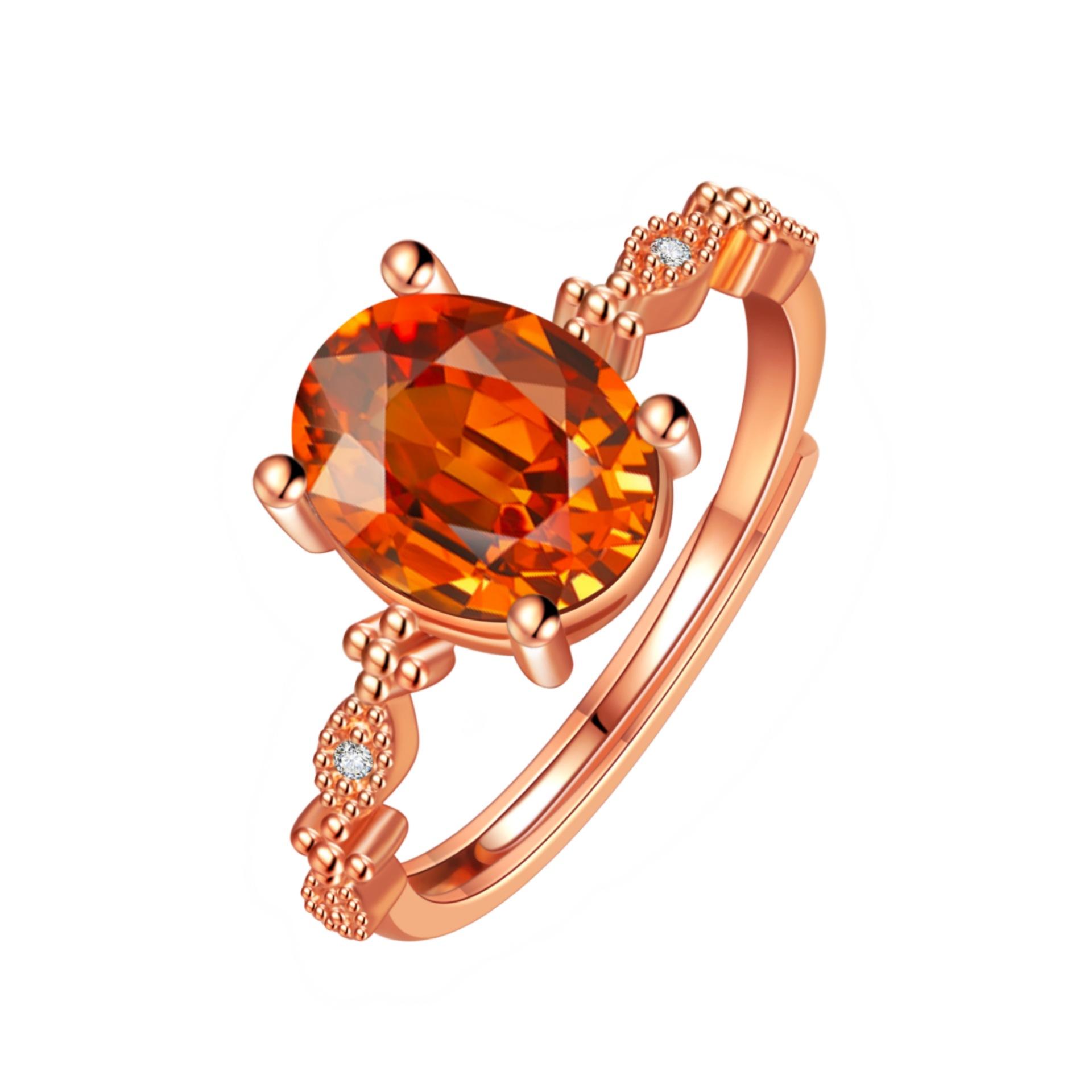 2026 Light Luxury Simple Egg-shaped Versatile Pigeon Blood Red Garnet Red Zircon Ring Colored Treasure Ring Resizable