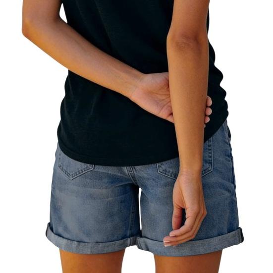 Jean Shorts for Women High Rise Roll Up Hem Straight Leg Distressed Denim Shorts Elastic Waist Drawstring Summer Ripped Hot Shorts with Pockets