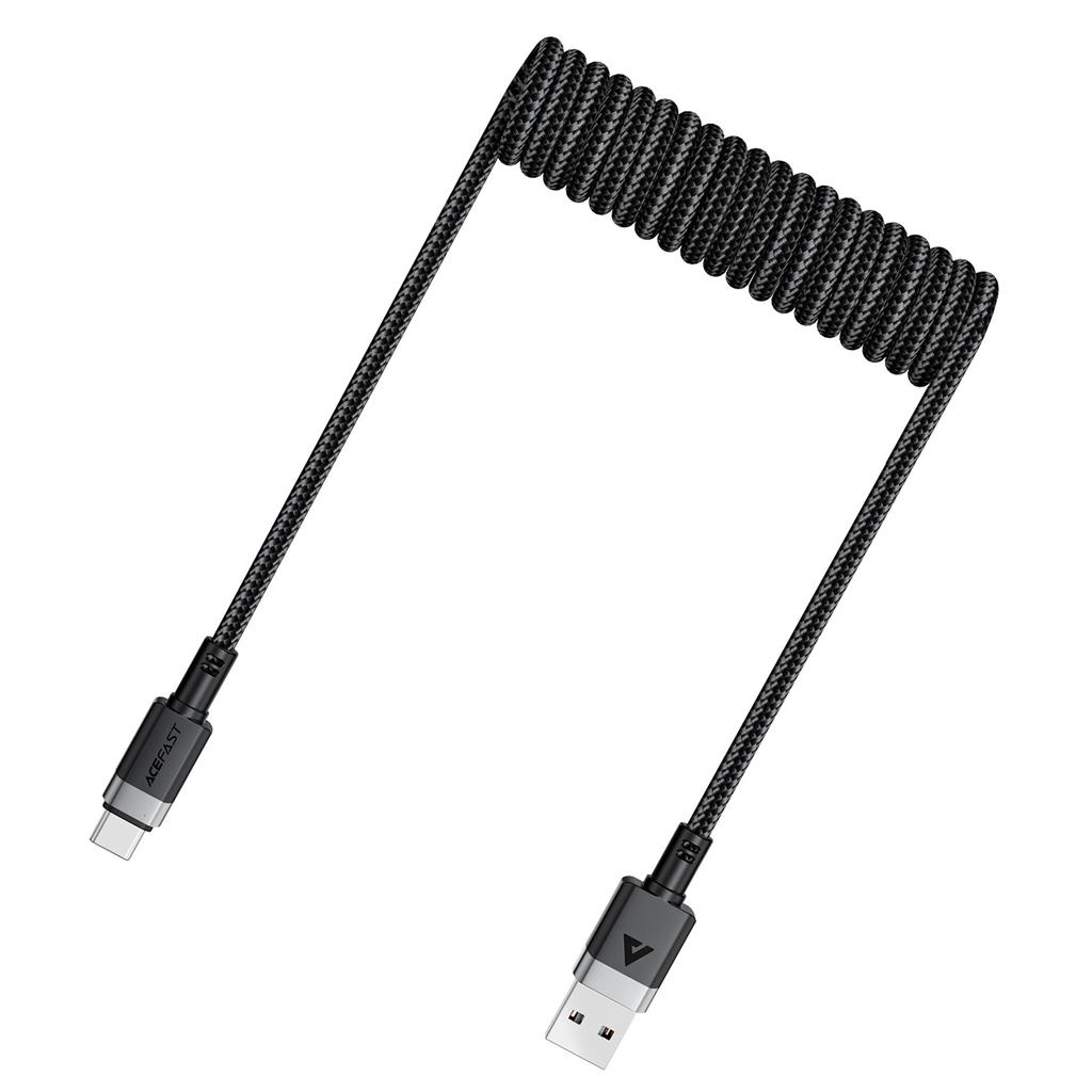 Spiral cable USB-A - USB-C 480Mb/s 3A 1.2m - black
