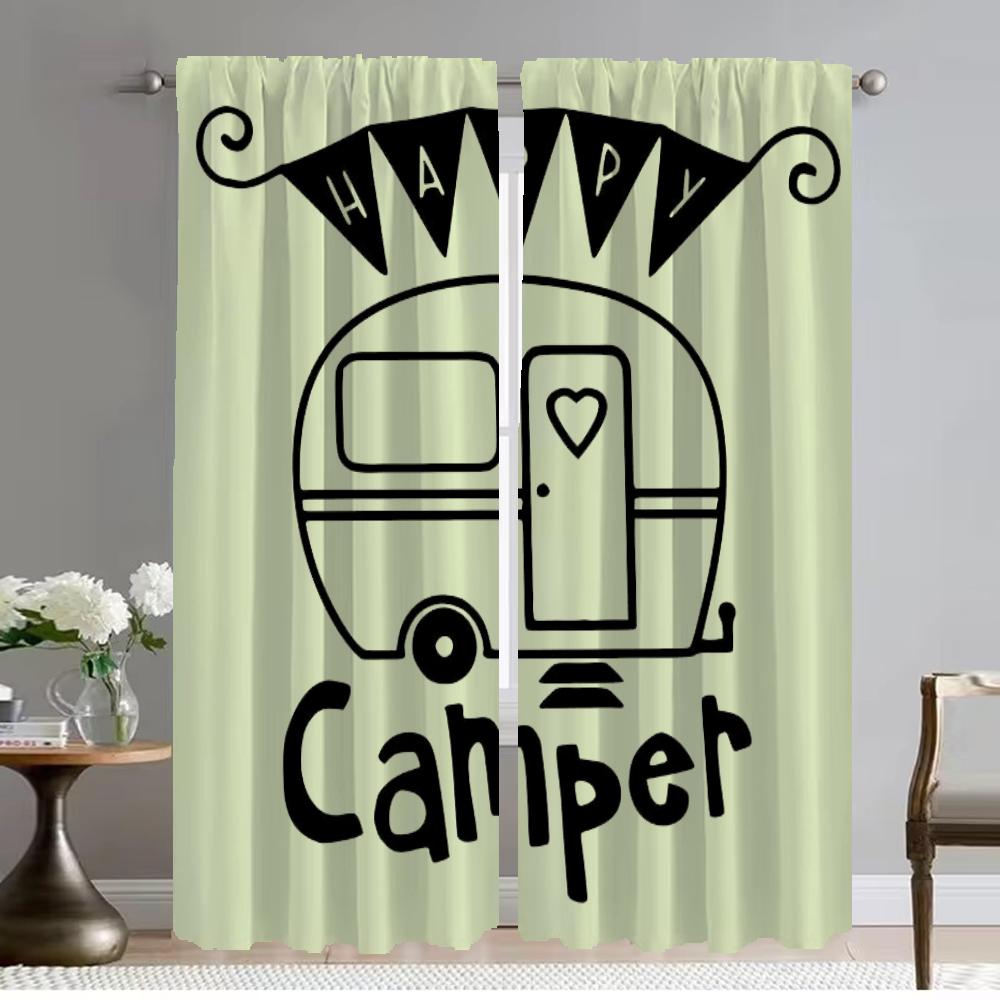 Happy Camping Anti-mosquito Curtains 2 Pieces Window Curtain for Room 2 Panel Tulle for Bedroom Halloween Decoration Shades Home