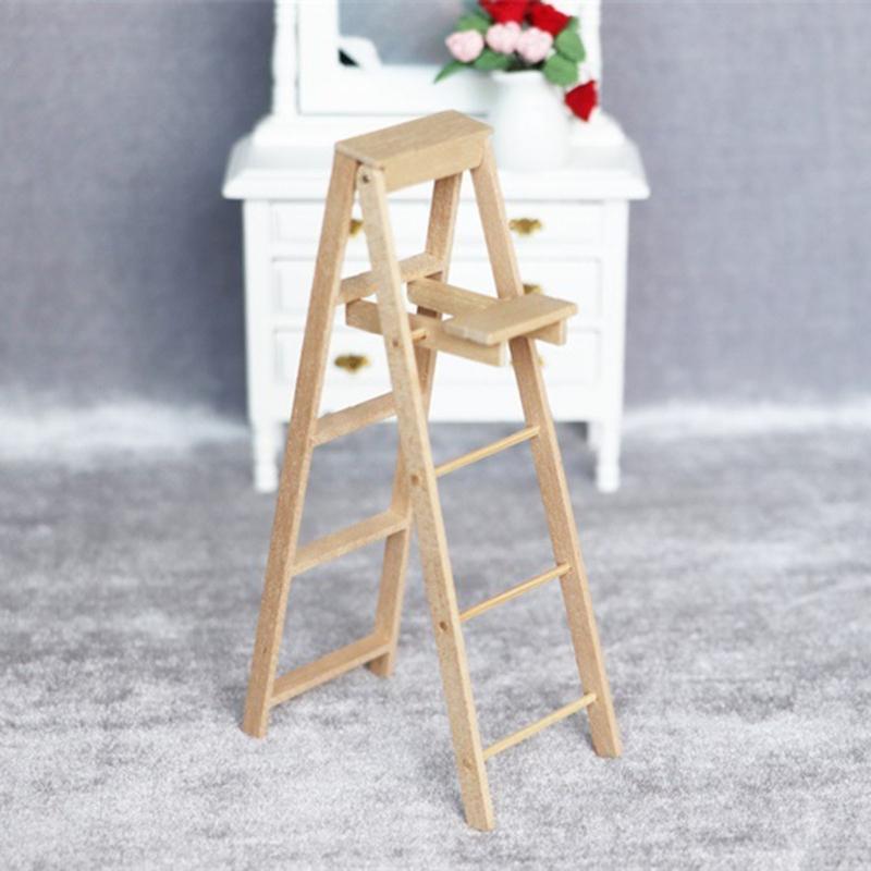 Dollhouses Miniature Ladder 1/12 Scale Foldable Step Ladder for Dollhouses Construction Site and Craft Project Decoration