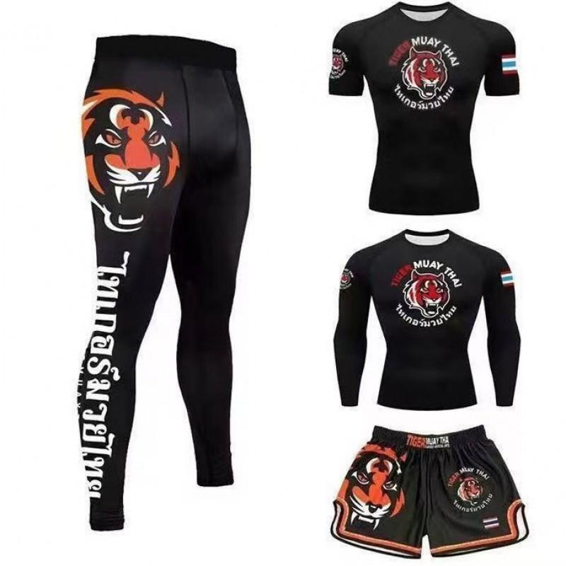 MMA Boxing Training Suit Set Men Women Lightweight Spandex Gym Fighting Wear With Short Sleeve Top Pants