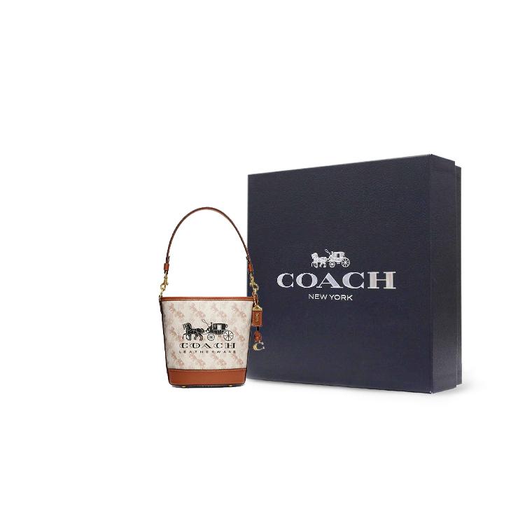 New COACH Dakotah PVC Cow Leather Bucket Bag Handbag Shoulder Bag Crossbody Bag Mini Women's White & Brown CJ828-B4TXF
