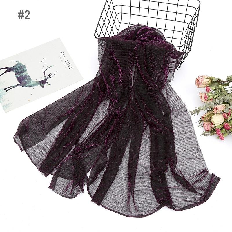 Solid Color Pleated Hijab Scarf Elegant Sparkly Head Wrap Women Casual Windproof Shawl Bandana Outdoor Travel Beach Towel